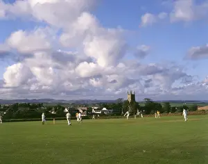 Cornish Village Life Drucke: Cricket match in progress, Gorran Haven, Cornwall