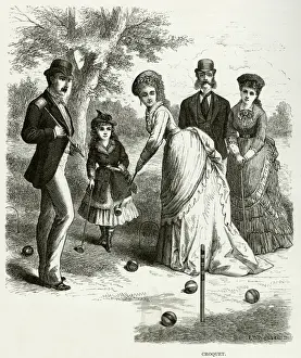 Drucke von Ein feines Moment während eines Croquettspiels in Philadelphia, Pennsylvania Datum: 1875 Pennsylvania Drucke: Krokettspiel, USA