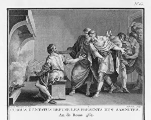 Ancient Rome History Drucke: Curius Dentatus refusing bribes from Samnites