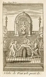 Drucke von Azteken Mexikos Priester von Tenochtitlán Opferung von Opfern an den Gott Huitzilopochtli Mexiko-Stadt Drucke: Zoll/Opfer Mensch