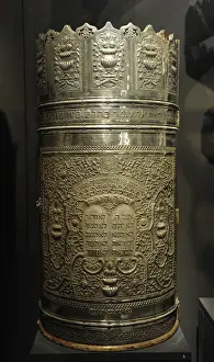 Jerusalem Drucke: Zylinder-Torahrollenkasten aus Silber Tripoli (Libyen) 1935 Silversmith