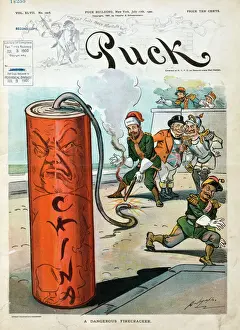 Puck Magazine Illustrations Drucke: A dangerous firecracker