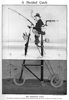Drucke von Der Weißenbaitschleifkreis, eine kreative Konstruktion aus Notwendigkeit der überzogenen Mieten für Bootshirten an den Strand im laufenden Jahr R Drucke: Ein entschiedener Fang durch William Heath Robinson