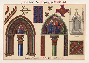 Middle Ages Manuscript Illustrations Drucke: Decorations on the cathedral doors of the red
