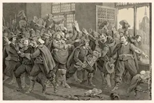 Drucke von Die Stürzung Pragas Die böhmischen Protestanten sind wütend, als Katholiken zwei ihrer Kirchen zerstören. Sie werfen königliche Beamte aus dem Palastzimmer Tschechische Republik Drucke: Die Fenstersturz von Prag