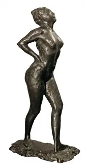 Drucke von Degas, Edgar (1834-1917). Tänzerin im Ruhezustand mit Händen auf den Hüften und dem rechten Bein vorne um ca. 1882-1895. Impressionismus. Bronzeskulptur in Privatbesitz Edgar Degas Drucke: Degas, Edgar (1834-1917). Tänzerin im Ruhezustand