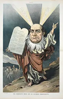 William Jennings Bryan Cartoon Drucke: The Democratic Moses and his selfmade commandments