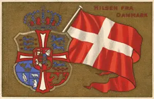 Danish National Flag Drucke: Denmark - Crest and Flag