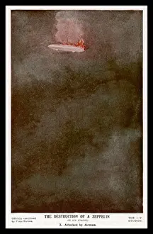 WWI Aerial Combat Drucke: Destruction of Zeppelin