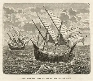 Drucke von Bartolomeu Dias, portugiesischer Navigator, segelt zum Kap Navigator Drucke: Diaz segelt zum Kap.