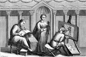 Historical Botanical Prints Drucke: Dioscorides receives a mandrake root from Euresis