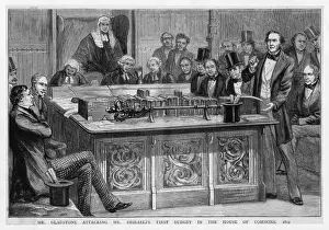 Drucke von Wilmot Gladstones Angriff auf Benjamins Disraels ersten Haushaltsrede, die fünf Stunden gedauert hatte Benjamin Disraeli Drucke: Benjamin Disraeli, Erster Haushaltsplan