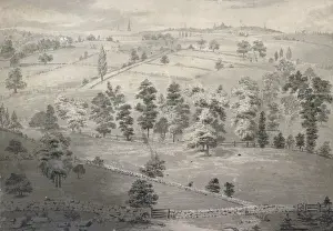 Early American Landscape Drucke: Distant view of Boston