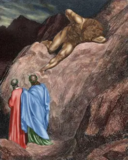 Divine Comedy Drucke: Divine Comedy. Twelfth Canto of Hell. Dante and Virgil befor