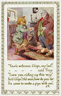 Historical Dog Illustrations Drucke: Dogs shaking hands