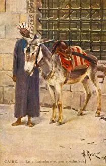 Historical Egyptian Artwork Drucke: Donkey and his owner - Cairo, Egypt