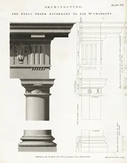 Abraham Rees Cyclopedia Prints Drucke: Doric order capital, column and base