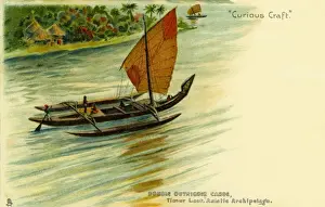 Early 20th Century Boats Drucke: Double outrigger canoe