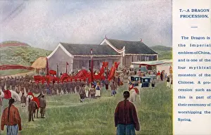 Traditional Chinese Village Life Drucke: Dragon procession, China