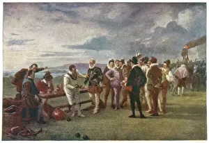 Plymouth Drucke: Drake spielt Kegeln 1588