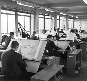 Open Plan Office Design Drucke: Draughtsmen at work