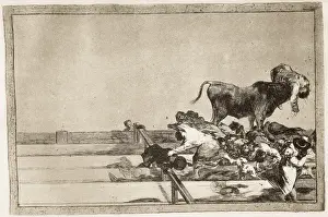 Spanish Historical Art Drucke: Dreadful events in the front rows of the ring at Madrid