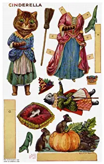 Louis Wain Artwork Drucke: Dressing doll. Cinderella