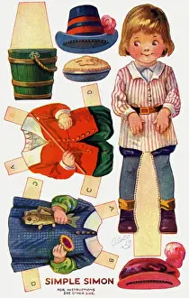 Vintage Nursery Rhyme Illustrations Drucke: Dressing doll. Simple Simon