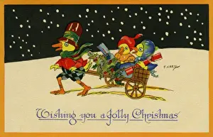 Florence Hardy Prints Online Drucke: Duck pulling a handcart