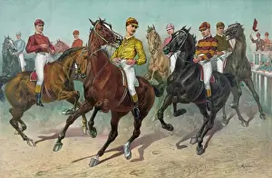 Antique Equestrian Art Drucke: Eager for the race