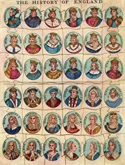 Drucke von Ein sehr instruktives Schachspiel aus der frühen neunzehnten Jahrhundert mit Darstellungen von Königen und Königinnen Englands vom Wilhelm I bis zum Georg III Verwandte Bilder Drucke: Frühes Scherenschnittepuzzle mit Königen und Königinnen von England