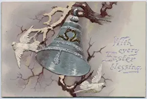 Late 19th Century Greeting Cards Drucke: Easter card in the shape of a bell