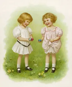 Zwei kleine Mädchen mit Ostereiern
