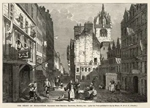Drucke von Der Herz von Midlothian - die alte Tolbooth oder Gefängnis aus dem welchen der Schriftsteller Walter Scott den Namen seines Romans im Jahr 1818 genommen hat Midlothian Drucke: Edinburgh / Midlothian