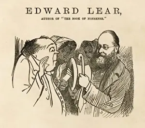 Drucke von Edward Lear Künstler und Nonsens-Poet, der einen Fremden zeigt, der glaubte, dass es sich dabei um eine Pseudonyme handelte; das Innere seines Hut mit seinem Namen auf dem Innenfutter Edward Lear Drucke: Edvard Lern