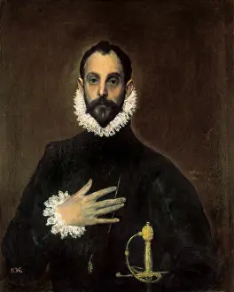 Drucke von Griechenland, Dom Nikos Theotokpoulos genannt El (1541-1614). Der Edle mit der Hand auf dem Brustkorb. Dieser Mann könnte sein El Greco Drucke: ENRICO EDE EGAS