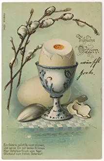 German Easter Traditions Drucke: Two eggs on an Easter greetings card