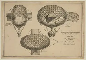 Aeronautics History Drucke: Elevations and plan of balloon