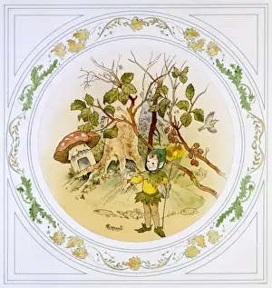 Historical Fantasy Artwork Drucke: Elfen sprite standing in the undergrowth
