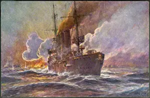 WWI Naval Battles Drucke: Emden Shells Madras