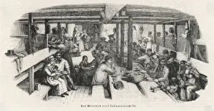 Transatlantic Travel Drucke: Emigrants Eat Dinner