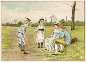 Victorian Nursery Rhyme Drucke: Encounter with Jack and Jill