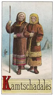 Traditional Eskimo Clothing Drucke: Eskimo couple of Kamchatka