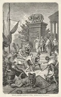 Drucke von Die Römer bewundern die Werke der Kunst, die sie aus Griechenland geplündert haben Antike Zivilisationen Drucke: Antike Rom