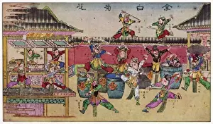 Drucke von Beliebte chinesischer Straßentheater, das den Neujahrstag ehrt Historische Feste Und Traditionen Drucke: Exotisches Spiel im China