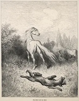 Ancient History Illustrations Drucke: Fable / Horse and Wolf
