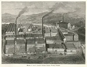 Drucke von Vogelsaugerblick der Firma Mr.J und Mr.J Clark's Anchor-Thread-Werk in Paisley, 11 km westlich von Glasgow (Schottland). Sie sind immer noch die führenden Threadhersteller Großbritanniens Glasgow Drucke: Fabrik in Paisley