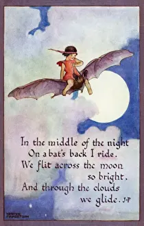 Postcard Collection For Kids Drucke: Fairy on a bat