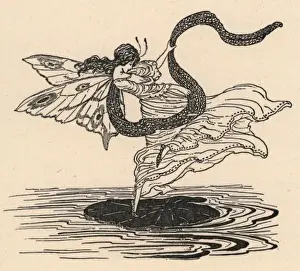 Vintage Fairy Art Drucke: Fairy dancing on a lily leaf