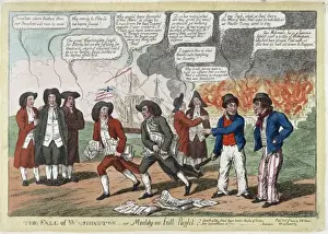 Vintage Cartoon Art Drucke: The fall of Washington--or Maddy in full flight